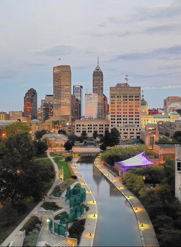 Looking east on the canal downtown Indy IN
