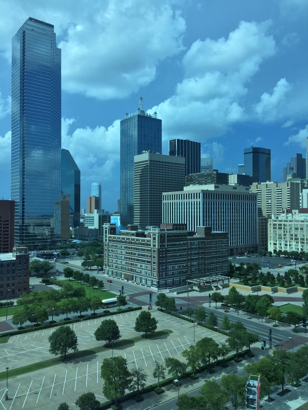 Looking north at a July  thunderstorm from the Omni Hotel in Dallas Texas