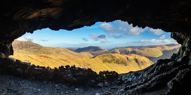 Looking out from the Priest Hole in the English Lake District 