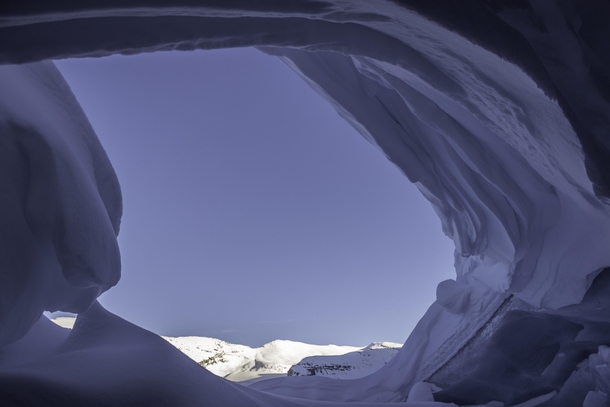 looking out of a glacier cave Canada 