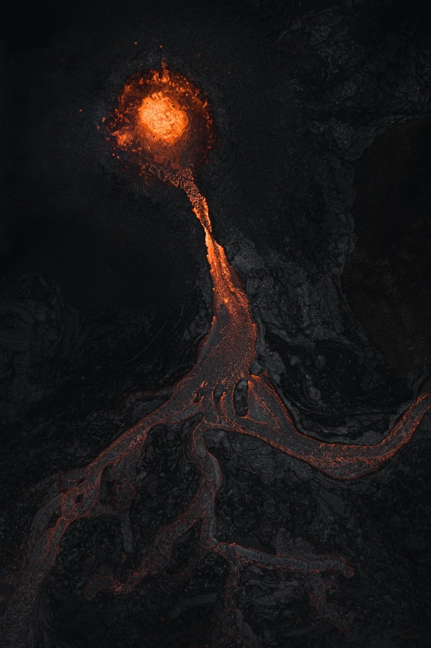 Looking straight down into what was the main vent at the Geldingadalsgos eruption in Iceland Photo taken on th March The site has changed a lot now sporting a lava lake and second vent  for video and more from the eruption Insta - skiesuntold