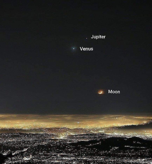 Los Angeles from an Observatory with clear sky showing Moon Jupiter and Venus 