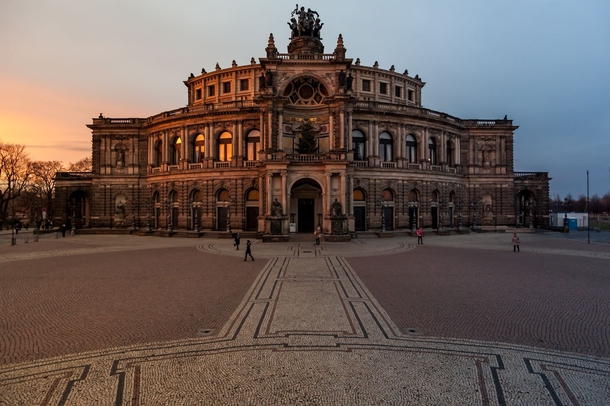 Low Winter Sunset at the Opera House in Dresden Germany 