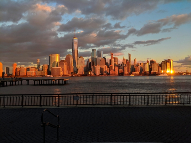 Lower Manhattan from Jersey City New Jersey at sunset 