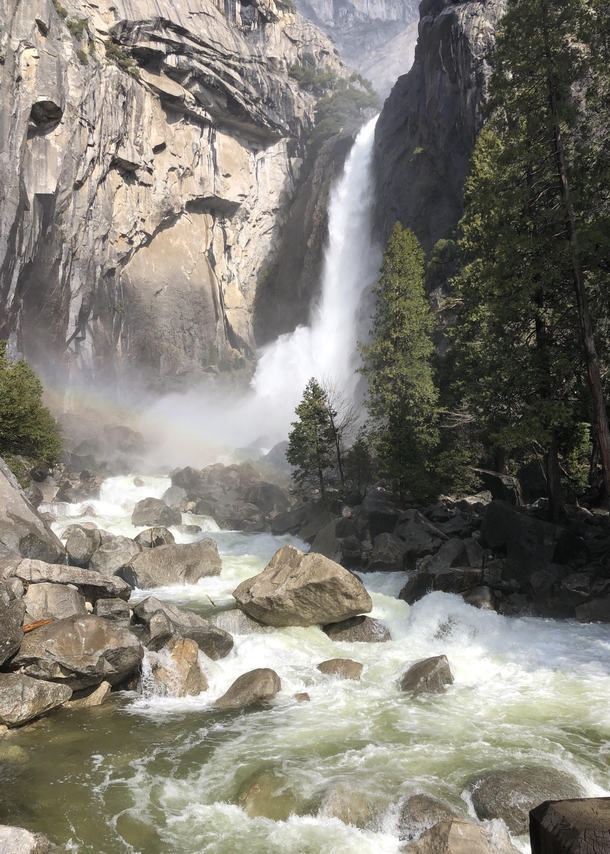 Lower Yosemite Falls is making its own rainbows after an epic winter 