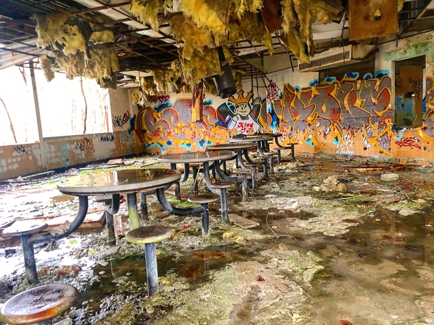 Lunchroom of an abandoned juvy center in Atlanta closed in the early s 