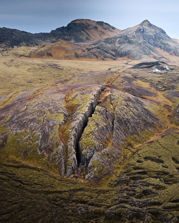 m deep walkable lava crack in Iceland  OC by bjarkijohannss
