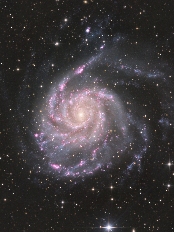 M Pinwheel galaxy in RGB with Hydrogen alpha enhanced 