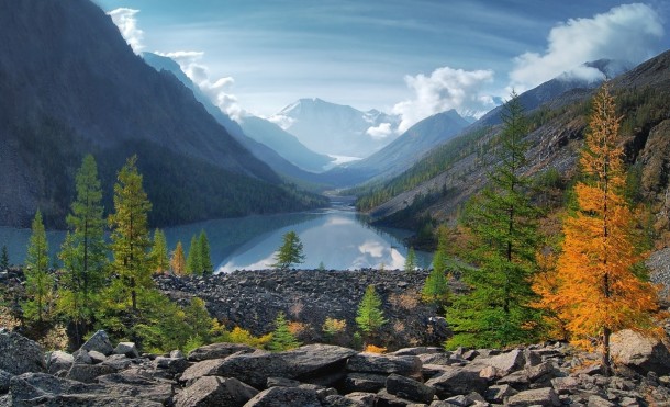 Maashey Lake in the Altay Mountains Russia 