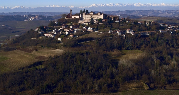 Magliano Alfieri in Piedmont Italy Views of the village and the Gran Paradiso Mountains Alps 