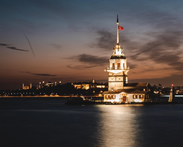 Maiden Tower at night Istanbul 