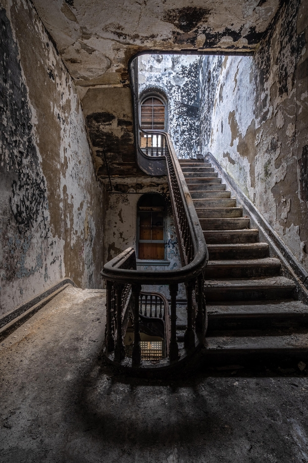 Main staircase of an abandoned asylum
