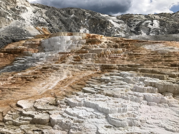 Mammoth Hot Springs in Yellowstone look like their own little mountain range 