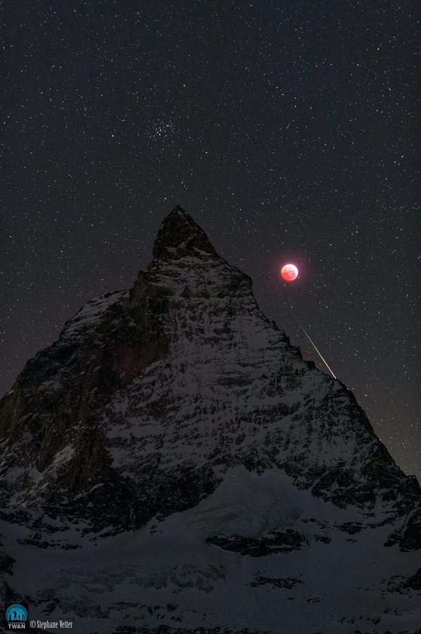 Matterhorn Moon and a Meteor