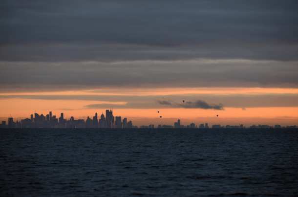 Melbourne Australia - winter sunrise as seen from the middle of Port Phillip Bay 