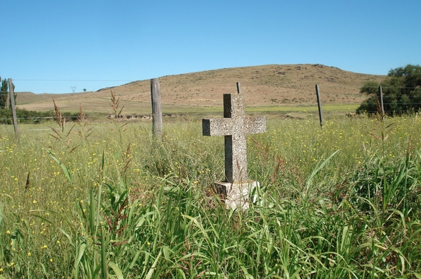 Memorial cross near a rural road in Sierra de la ventana Argentina