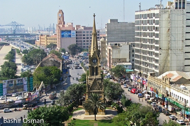 Merewether Clock Tower in the Heart of Karachis Financial District - Port of Karachi is Visible in the Background  x-post rExplorePakistan