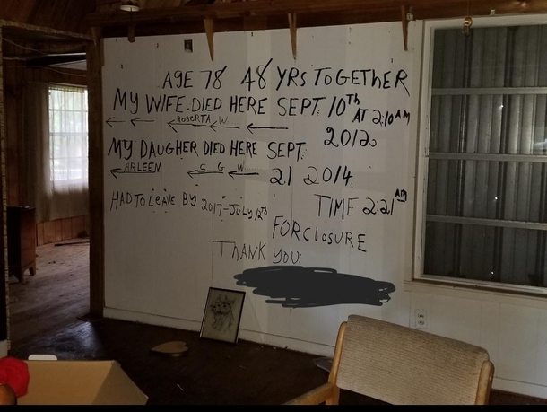Message found in a vacant home by the clean-up crew 