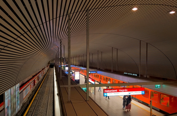 Metro station Hakaniemi in Helsinki Finland completed in  Hakaniemi is the traditional centre of working class Finland 