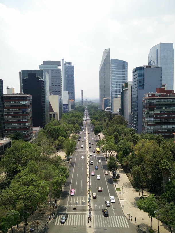 Mexico City from the top of the Angel of Independence looking down Reforma 