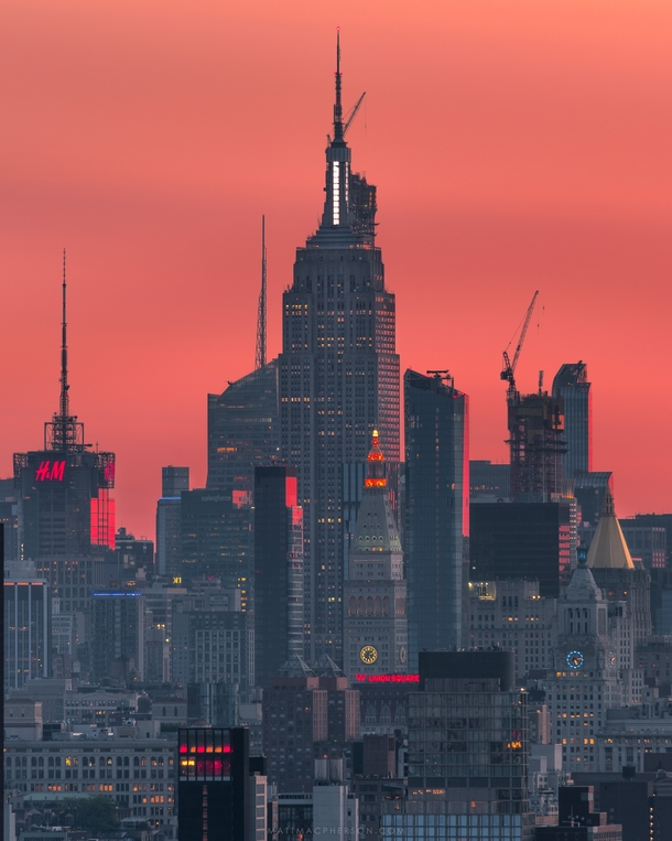 Midtown Manhattan through a telephoto lens  miles away