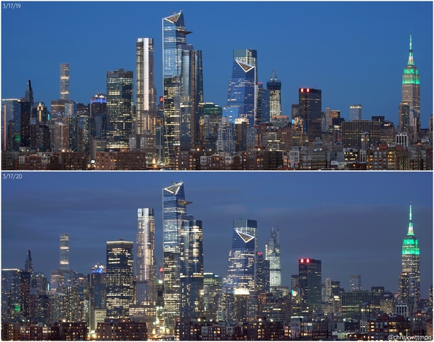 Midtown Manhattans Skyline One Year Apart
