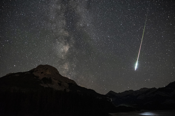 Milky Way and Fireball over Barrier Lake Alberta 