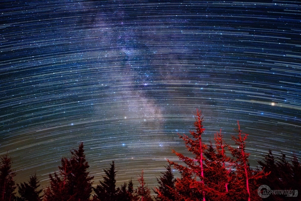 Milky Way and Star Trails composite I did over some trees at good ol Spruce Knob WV 
