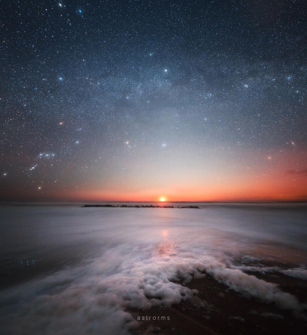 Milky Way at the Moonset over Lnstrup beach Denmark  astrorms