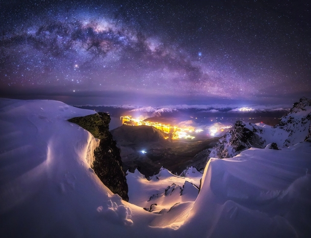 Milky Way Galaxy amp Snowy Mountain 