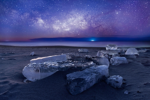 Milky Way on a black sand beach in winter in Hokkaido Japan OC  IG journey_to_inspiration