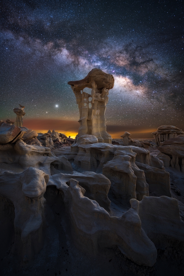 Milky Way over an alien landscape in the New Mexico desert 