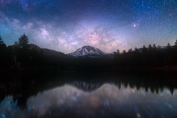 Milky Way over Manzanita Lake and Mount Lassen in Lassen Volcanic National Park California JeremyVeselyPhotography 