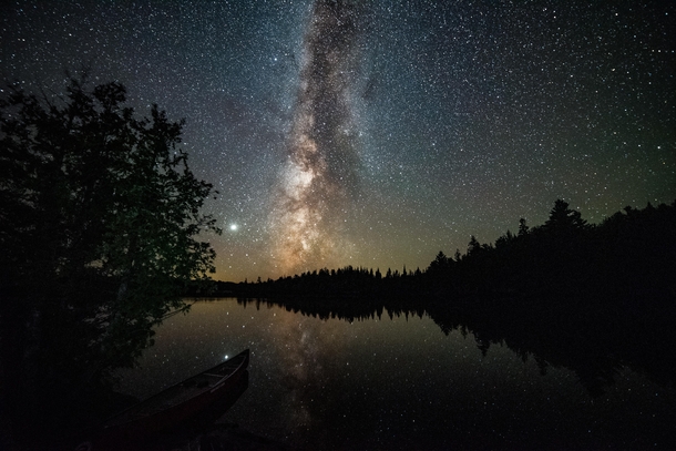 Milky Way Reflected on Ogishkemuncie Lake in Minnesota 