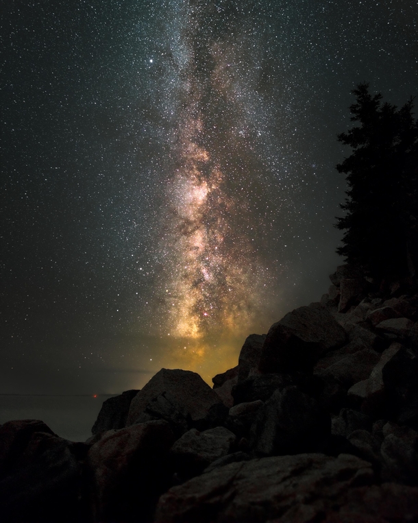 Milky Way rises over Western Point Acadia National Park Maine 