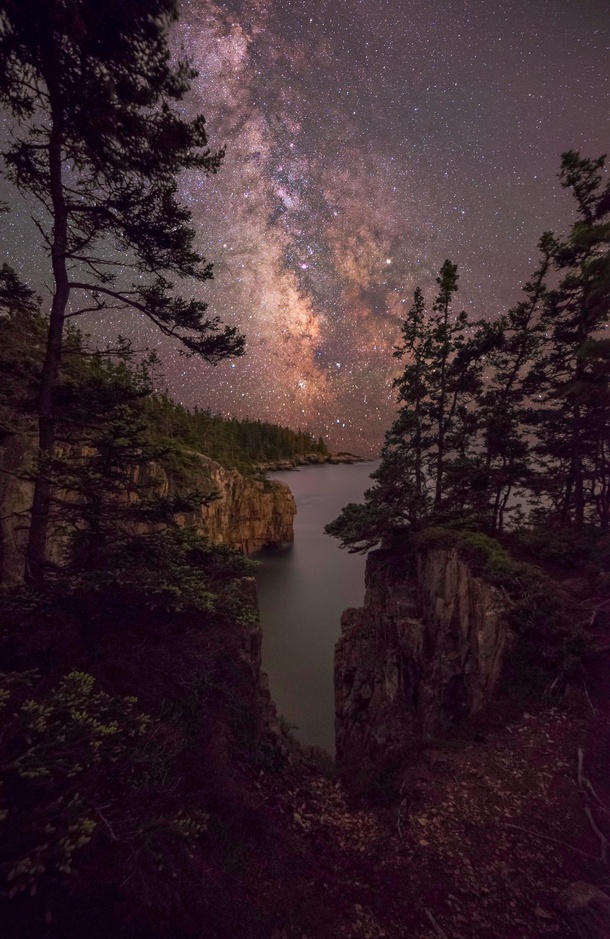 Milky Way rising over the Atlantic seen from the Schoodic Peninsula in Acadia National Park 