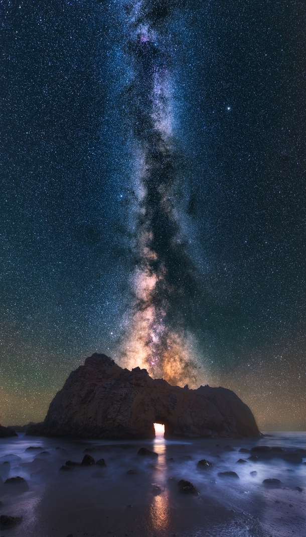 Milky Way shining through an Arch on the California Coast 