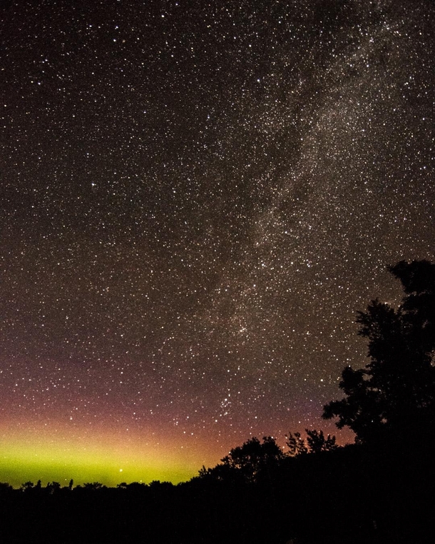 Milky Way x Aurora Borealis over Pointe du Bois Manitoba Canada OC