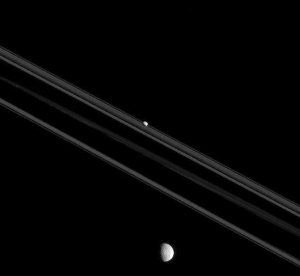 Mimas Pandora and Saturns rings 