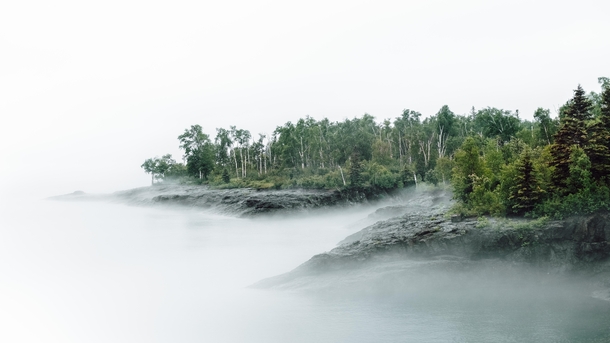 Minnesotas North Shore of Lake Superior in the fog Gooseberry Falls State Park x OC IGsambray