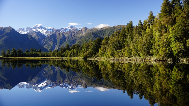 Mirror reflection of Mount Cook highest mountain in New Zealand 