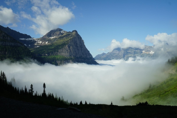 Mist coming into the valley of Glacier National Park Montana 