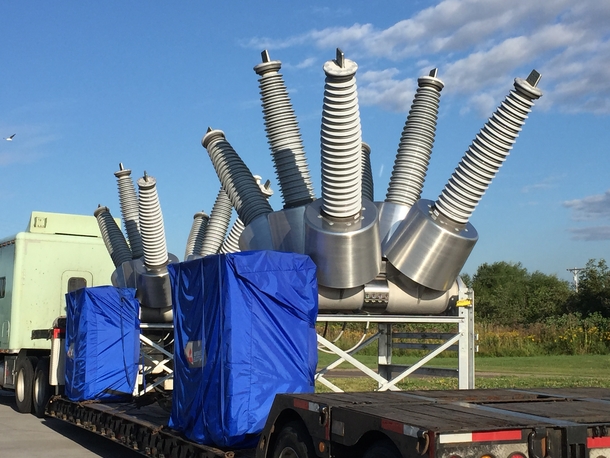 Mitsubishi Sulfur Hexafluoride high voltage circuit breakers being transported in Superior WI 