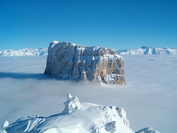 Mont Aiguille standing proud above the clouds - Vercors Plateau Isre France 