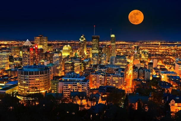 Montreal Skyline Under the Harvest Moon 