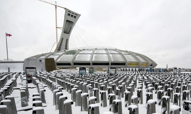 Montreals Olympic Stadium is about to welcome the citys hundreds of bike share stations in its underbelly for the winter 