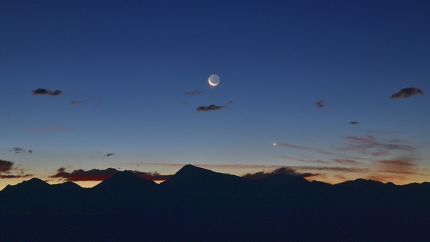 Moon and Jupiter over Ansilta Mountain Range Andes Cesco Observatory Argentina 