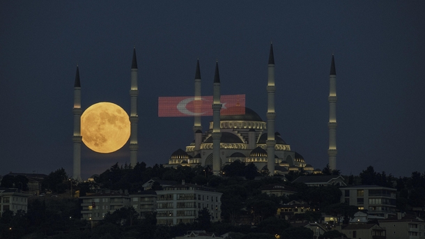 Moonrise Before the Eclipse Over Istanbul Turkey