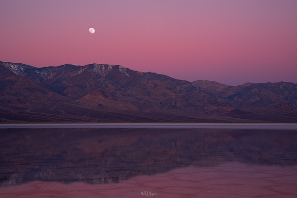 Moonset over Badwater Basin of Death Valley 