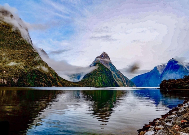 Morning clouds over Milford Sound NZ 